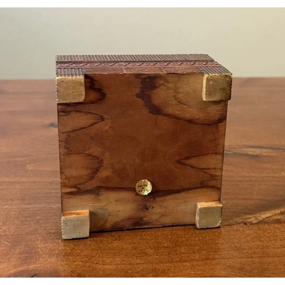 Vintage Hand-Carved Wooden Trinket/ Jewelry Box - Made in Poland